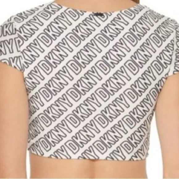 🛍️DKNY Women’s Logo soft white cropped Print Bikini swim Top , one piece XL 💥 - Picture 4 of 8